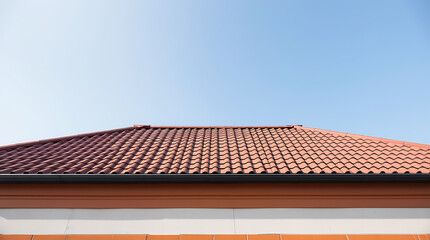 Red Tile Roof against a Clear Blue Sky: Residential Architecture and Design
