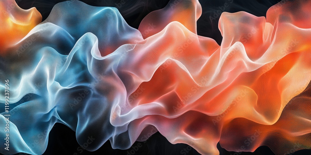 Poster abstract fluid flow: a mesmerizing abstract art piece depicting vibrant hues of blue, orange, and ye