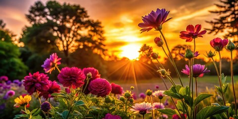 Fototapeta premium Silhouette Flowers Garden AI Art, Botanical Silhouette, Floral Garden Photography