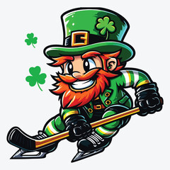 Leprechaun Ice Hockey Sports Mascot Cartoon stock illustration