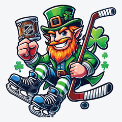 Leprechaun Ice Hockey Sports Mascot Cartoon stock illustration