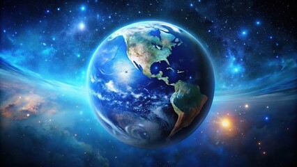 Fototapeta premium Blue marble globe in space with stars and galaxies