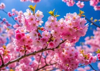 Stunning Pink Kwanzan Cherry Blossom Tree in Full Bloom, Rule of Thirds Composition