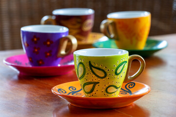decorated coffee cups small espresso on a table top
