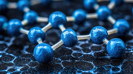 Blue molecular structure displayed against a dark backdrop showcasing modern scientific research in chemistry. Generative AI