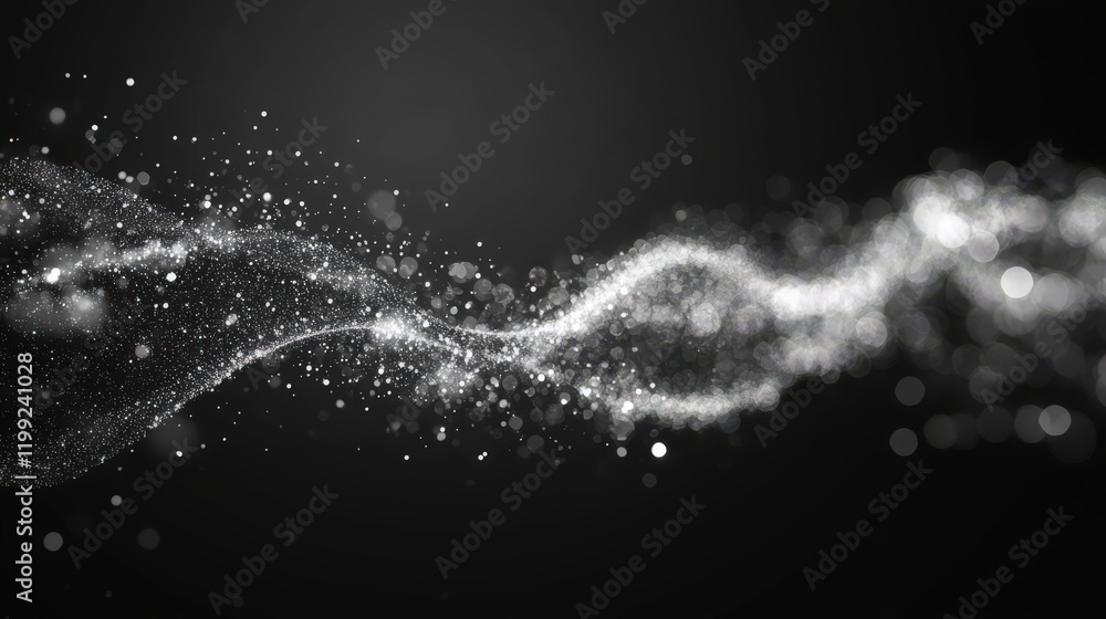 Poster abstract silver wave with bokeh effect on a dark background creating a futuristic vibe