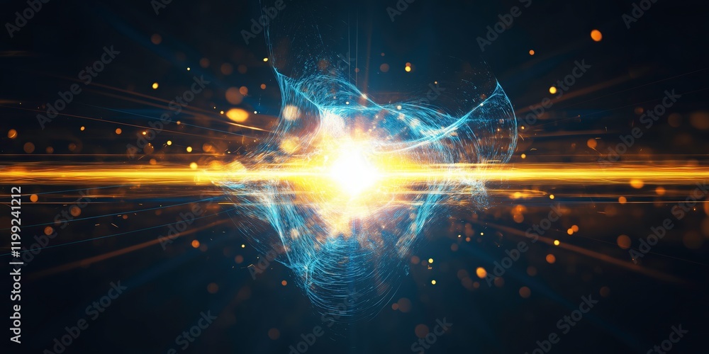 Poster cosmic burst: an ethereal abstract of energy and light explodes with a blinding flash in the depths 
