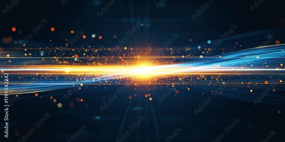 Poster cosmic burst: abstract light streaks and glowing particles converge in a vibrant cosmic explosion, c