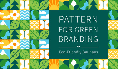 Eco Geometric Pattern Banner with Nature Elements