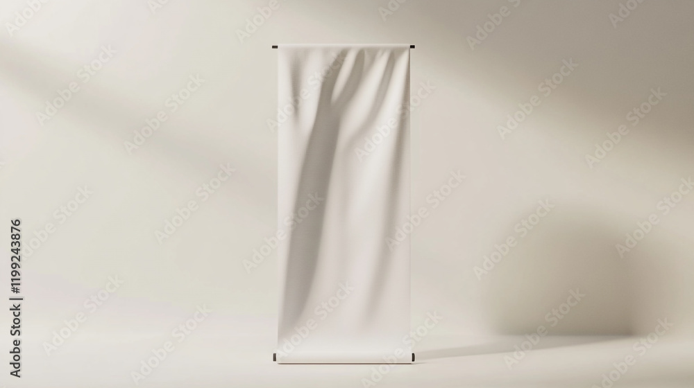 Poster blank fabric banner showing soft shadows in a minimalist studio setting with natural light