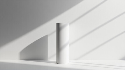 Obraz premium Minimalist white cylindrical object illuminated by soft shadows in a bright space