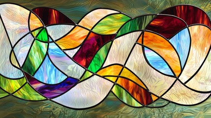Fototapeta premium Abstract Colorful Stained Glass Art with Curved Patterns and Vibrant Colors