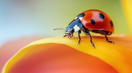 Naklejka premium Ladybug on a Petal: A Macro Photography Masterpiece