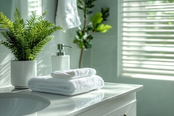 Cozy bathroom with towels and natural decor