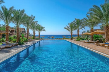 Infinity pool overlooking tropical ocean in luxury resort
