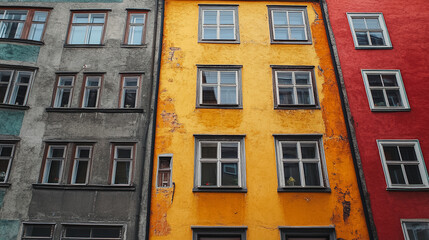Fototapeta premium Colorful buildings in an urban area showcasing vibrant facades during midday in a bustling city environment. Generative AI