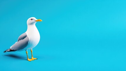 Obraz premium Seagull standing on bright blue background