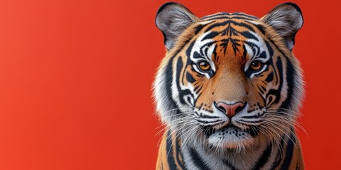 Obraz premium Majestic Tiger Portrait Against Vibrant Red Background