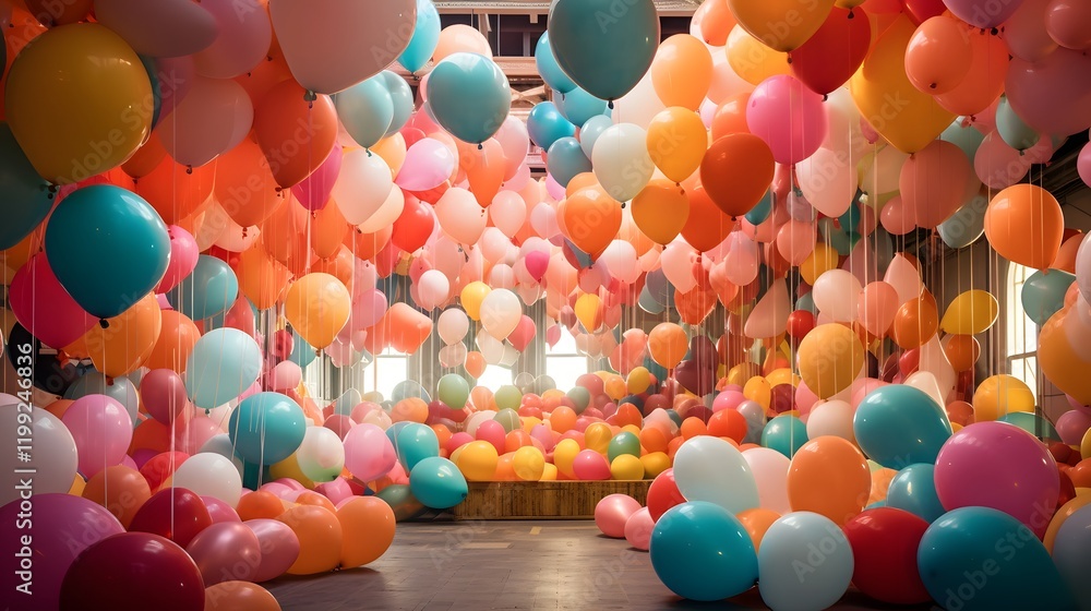 Aufkleber vibrant and colorful room filled with floating balloons of various sizes and hues creating a festive