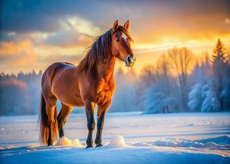Snowy Pasture Horse Dress Cold Weather Low Light Photography