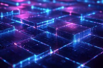 Obraz premium Abstract glowing grid pattern in futuristic blue and purple