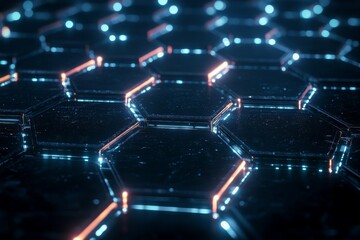 Fototapeta premium Abstract network of glowing neon hexagons