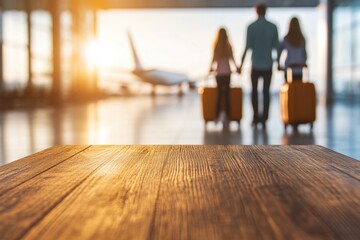 Fototapeta premium Journey Begins: Couple Waiting at Boarding Gate at Sunset