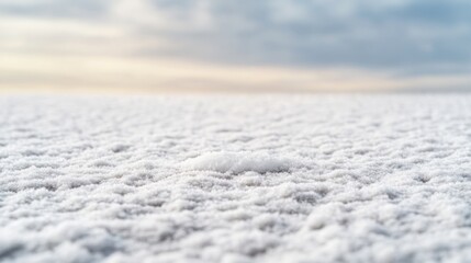 Serene Winter Landscape with a Gentle Blanket of Snow Covering the Ground Under a Soft Cloudy Sky at Dusk
