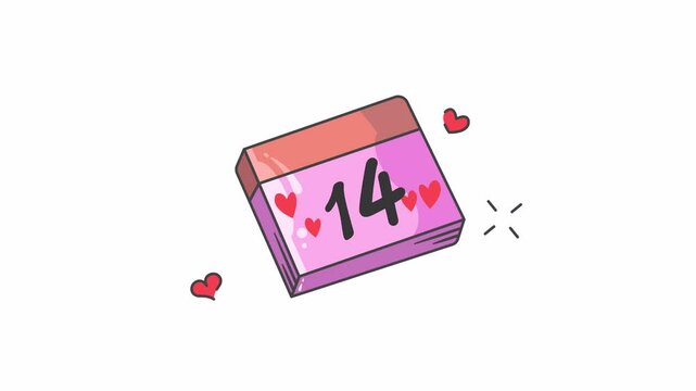 february 14 calendar valentine animated icon motion graphic design, seamless looping valentine element animated icon