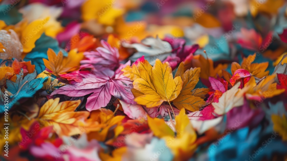 Poster a close up view of colorful autumn leaves creating a vibrant pattern and texture