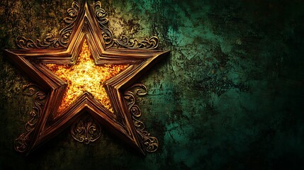 Fototapeta premium Ornate Golden Star Against Dark Green Background
