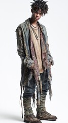 Contemporary Urban Fashion with Distressed Layers and Bold Accessories