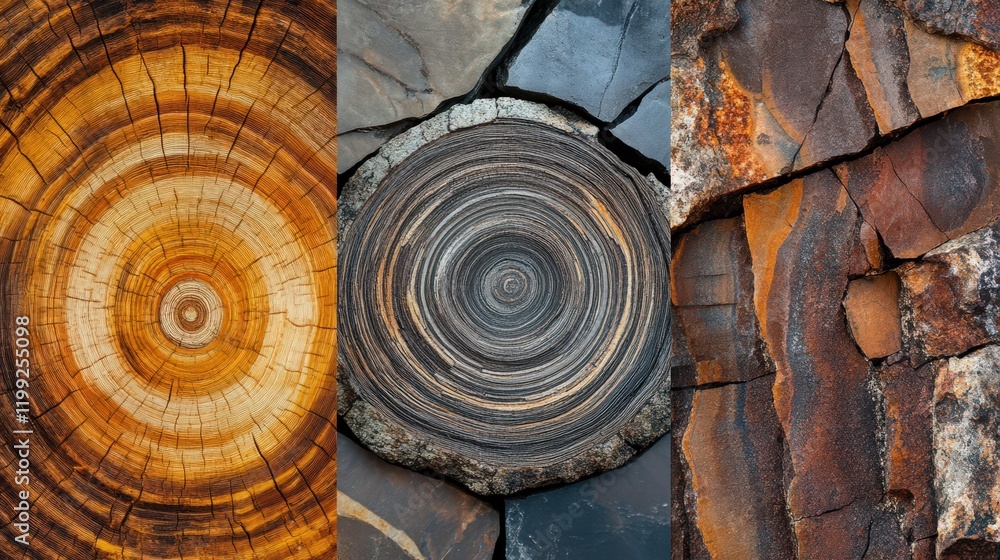 Aufkleber abstract geological formations featuring varied textures and circular patterns with natural colors