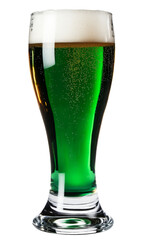 A Clear Glass Filled With Bright Green Beer And White Froth On Top  Isolated on a White Backdrop