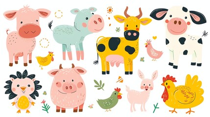 A set of cartoon farm animals.