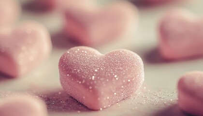 Close-up of Pink Glittery Hearts on Soft Background