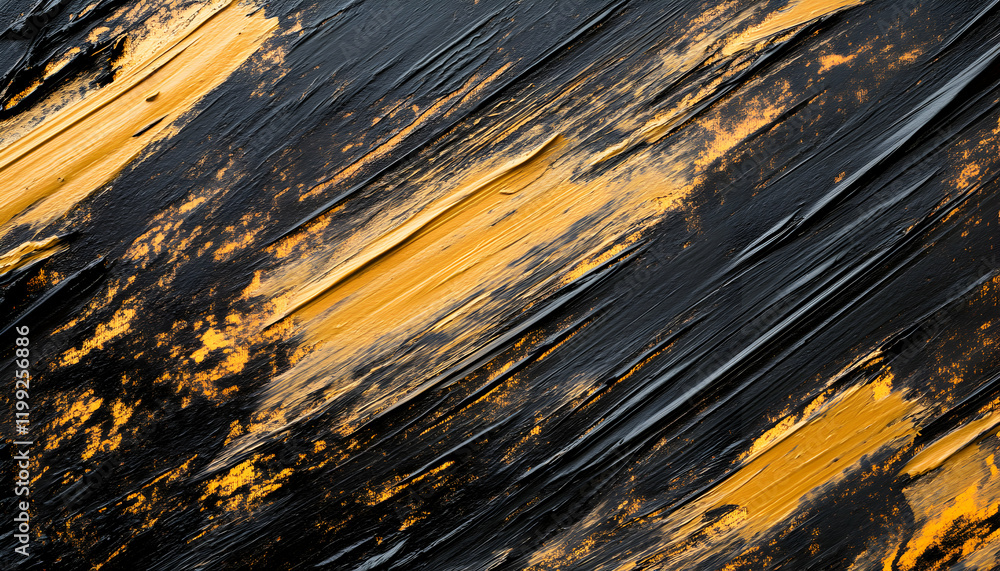 Poster abstract black and gold paint texture. bold diagonal brushstrokes create a dynamic, artistic backgro