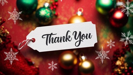 paper tag with words thank you on christmas background