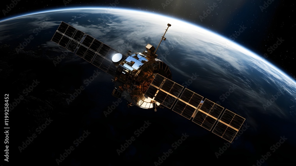 Aufkleber image of a satellite in outer space with solar panels deployed harnessing renewable energy to power 