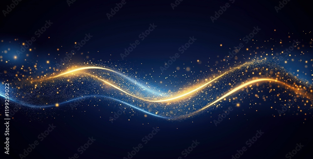 Poster abstract gold and blue sparkles: a mesmerizing abstract background featuring glittering waves of gol