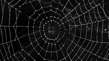 Fototapeta premium A spiderweb with dew drops on it.