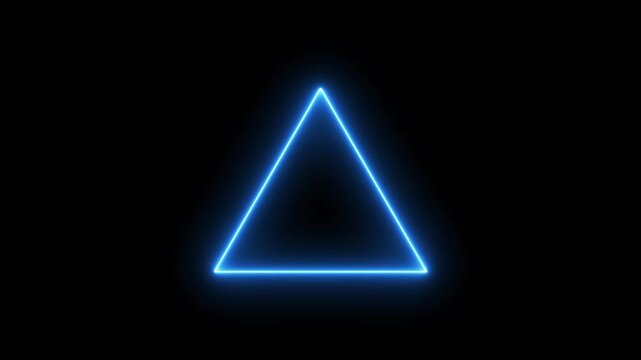 Abstract glowing blue neon triangle icon animated background 4k video.
