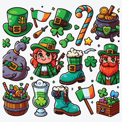 Saint Patricks Day cartoon set stock illustration