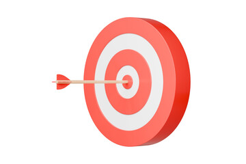 3d Red arrow aim to business target goal hit success center accuracy competition icon. Marketing winer roadmap achievement or strategy dartboard concept isolated on transparent background. 3d render.