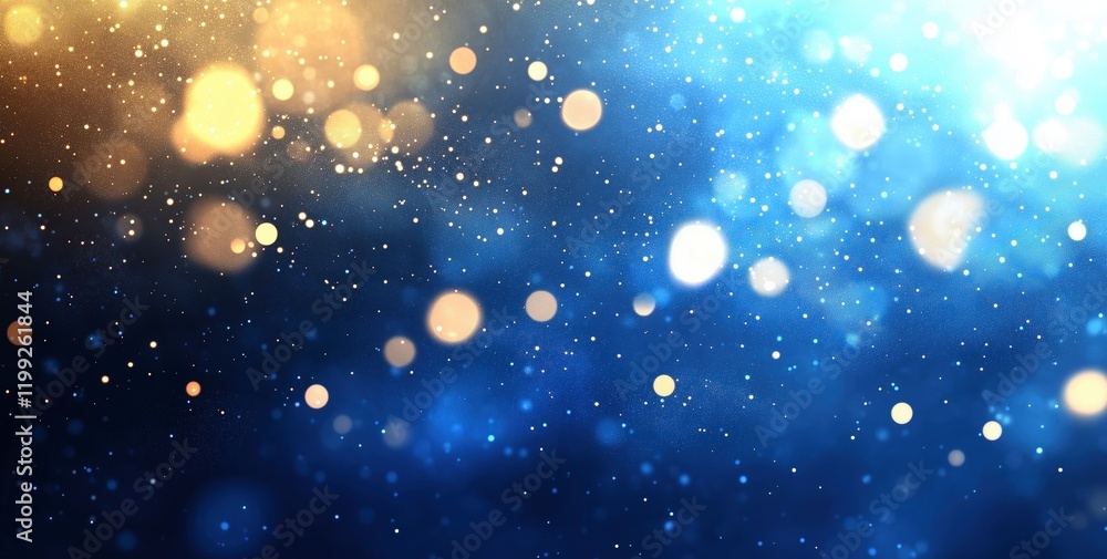 Poster abstract blue and gold bokeh background: a captivating abstract background features a mesmerizing bl