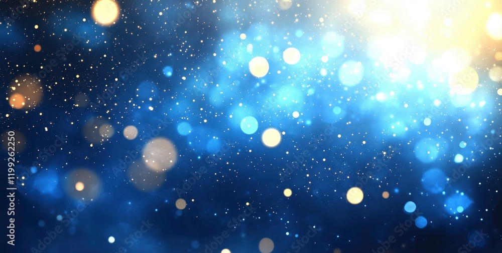 Poster abstract blue and gold bokeh: an ethereal symphony of blue and gold bokeh lights dances across a dar