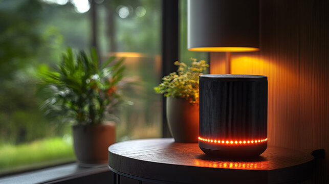 a black speaker on a table