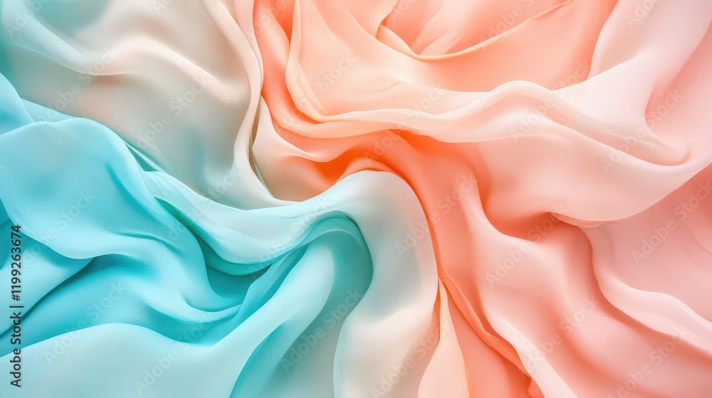 Poster abstract flowing fabric in shades of peach and blue creating dynamic swirling patterns