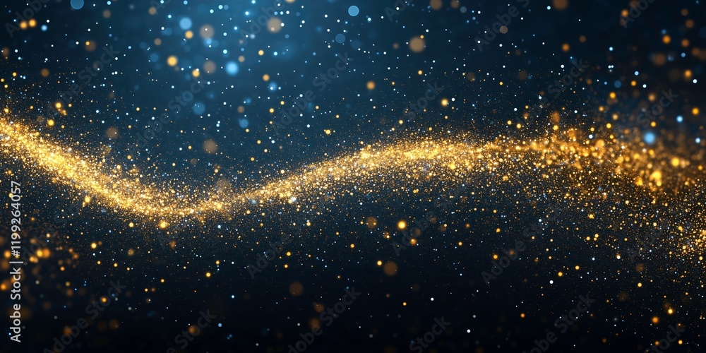Poster golden stardust: a captivating abstract image of shimmering golden particles swirling like stardust 