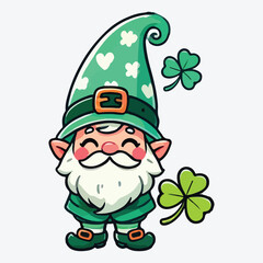 St patrick gnome vector. Cute irish gnomes with clover leaf cartoon style. Greeting St patrick's day card. stock illustration